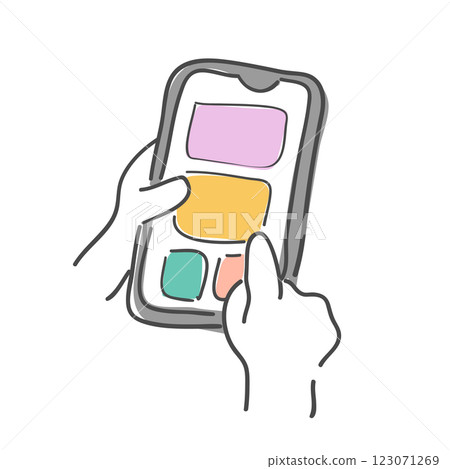 An illustration of a hand touching a smartphone screen An illustration of a hand touching a smartphone screen 123071269