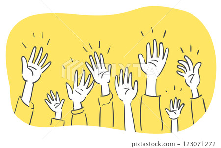 An illustration of various hands raised in the air An illustration of various hands raised in the air 123071272