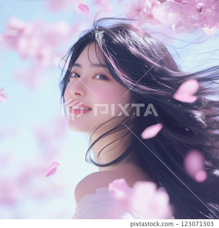 櫻花暴風雪和女人 123071303
