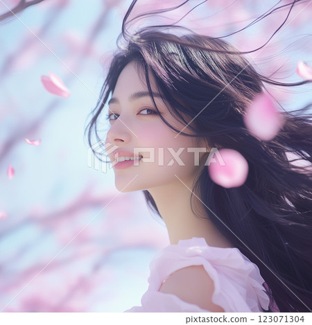 櫻花暴風雪和女人 123071304