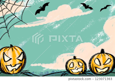 Charming and Spooky Halloween Pumpkins Set Against the Enchanting Night Sky Above 123071363
