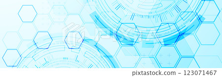 Abstraction on the theme of tech circles. Scientific and technological background. Blue gradient on the background. Abstraction on the theme of tech circles. Scientific and technological background. Blue gradient on the background. 123071467