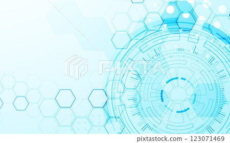 Abstraction on the theme of tech circles. Scientific and technological background. Blue gradient on the background. Abstraction on the theme of tech circles. Scientific and technological background. Blue gradient on the background. 123071469