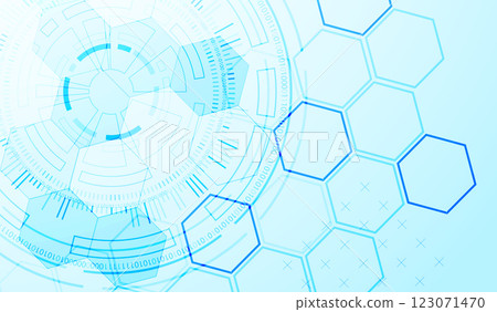 Abstraction on the theme of tech circles. Scientific and technological background. Blue gradient on the background. 123071470