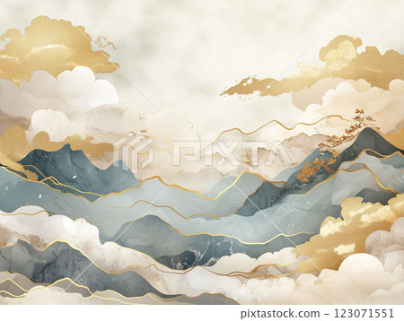 乳白色、綠松石和金色雲彩背景 123071551