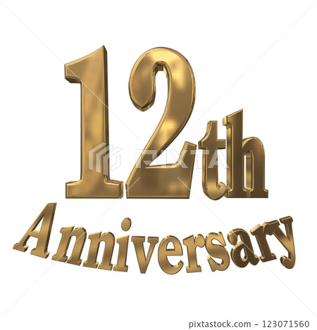 3DCG 字母“12 週年/12 週年紀念閃光”金色,金色 3DCG 字母“12 週年/12 週年紀念閃光”金色,金色 123071560