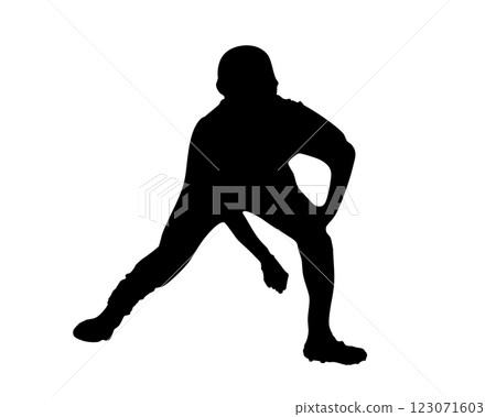 Silhouette of a baseball runner taking the lead 123071603