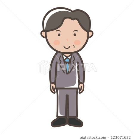 Full-body illustration of a middle-aged male businessman smiling and facing forward Full-body illustration of a middle-aged male businessman smiling and facing forward 123071622