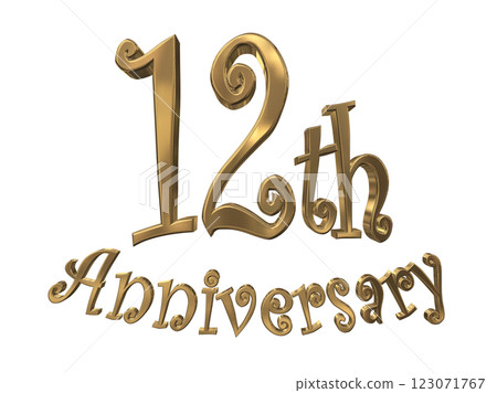 3DCG letters "12th Anniversary/12th Anniversary mark glitter" Gold, Gold 123071767