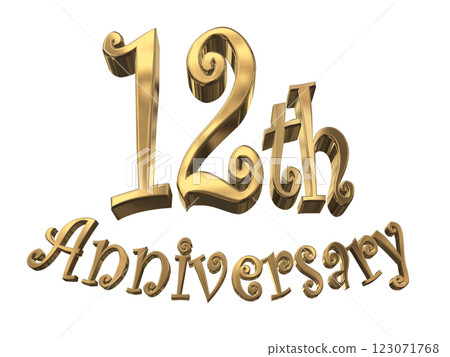 3DCG 字母“12 週年/12 週年紀念閃光”金色,金色 3DCG 字母“12 週年/12 週年紀念閃光”金色,金色 123071768