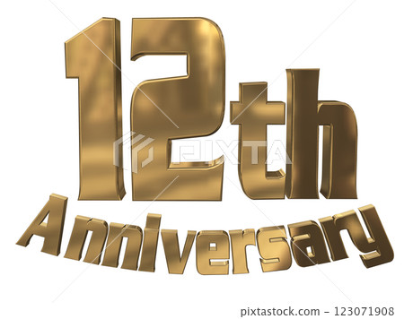 3DCG 字母“12 週年/12 週年紀念閃光”金色，金色 123071908