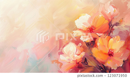 Floral background with copy space, romantic soft greeting card design, painting with oil colors 123071950
