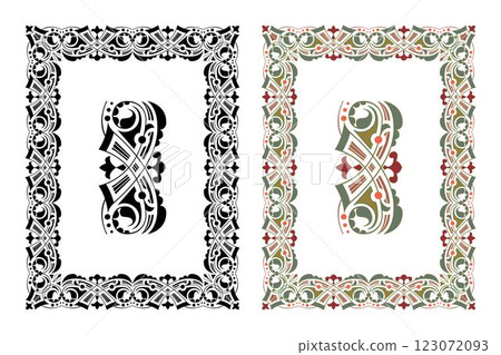 Vintage floral classic calligraphic retro vignette scroll frames ornamental design elements black and color set isolated vector 123072093