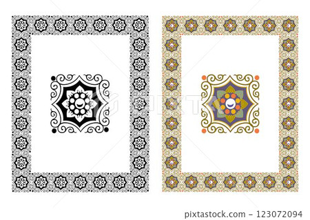 Vintage floral classic calligraphic retro vignette scroll frames ornamental design elements black and color set isolated vector 123072094