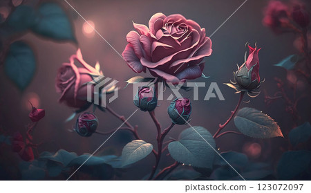 Beautiful floral background with soft pastel roses in shades of blue and pink, copy space 123072097