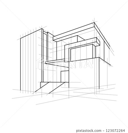 Modern Building Architecture drawing outline sketch design illustration  123072264