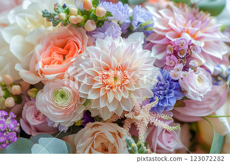 Beautiful pastel flower bouquet spring holiday greeting card design Beautiful pastel flower bouquet spring holiday greeting card design 123072282