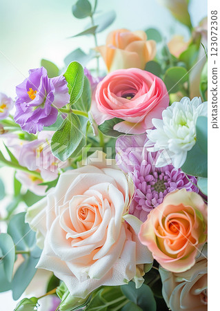 Beautiful pastel flower bouquet spring holiday greeting card design Beautiful pastel flower bouquet spring holiday greeting card design 123072308