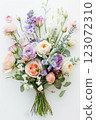 Vertical pastel flower bouquet spring holiday greeting card design 123072310