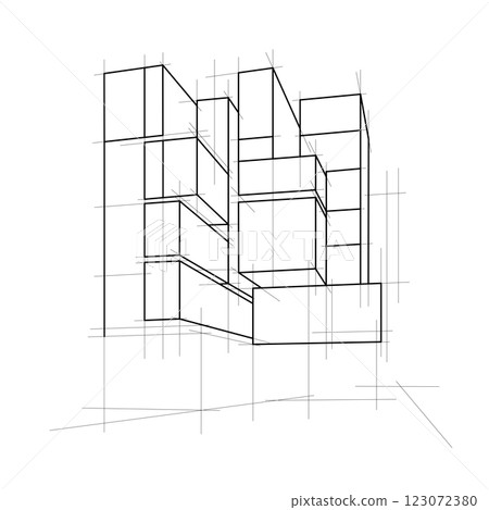 Modern Building Architecture drawing outline sketch design illustration Modern Building Architecture drawing outline sketch design illustration 123072380