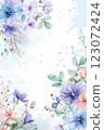 Vertical frame of pastel blue and pink spring flowers with empty space in the middle 123072424
