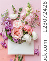 Beautiful pastel flower bouquet spring holiday greeting card design 123072428