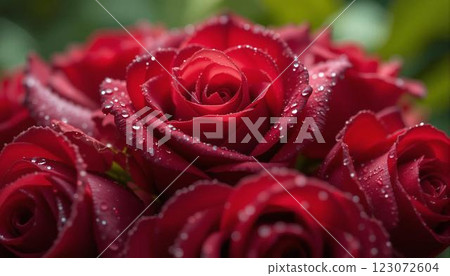 Romantic Macro Shot of Red Roses with Dew Romantic Macro Shot of Red Roses with Dew 123072604