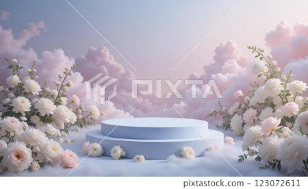 Serene Floral Arrangement on Elegant Pedestal Serene Floral Arrangement on Elegant Pedestal 123072611