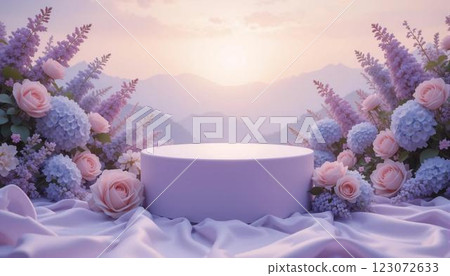 Soft Lavender Display with Roses and Lilacs 123072633