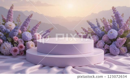 Serene Floral Pedestal in a Tranquil Setting 123072634