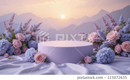 Pastel Toned Garden Roses and Hydrangea Composition 123072635