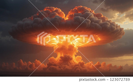 Powerful Atomic Explosion with Fiery Core 123072789