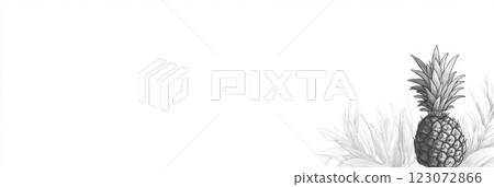 Fresh pineapple resting on a neutral background with green leaves creating a minimalistic vibe. Generative AI 123072866