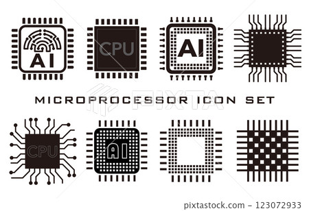 Microprocessor vector icon set 123072933