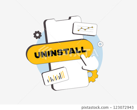 Mobile app uninstall rate affects user retention and engagement. Tracking uninstall analytics helps optimize app performance, reduce churn, improve mobile app marketing strategies vector illustration 123072943