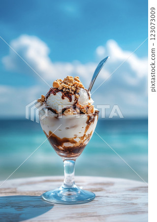 Summer sea and delicious ice cream AI image 123073009