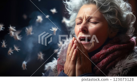 Senior Woman Experiencing Allergic Reaction to Pollen 123073128