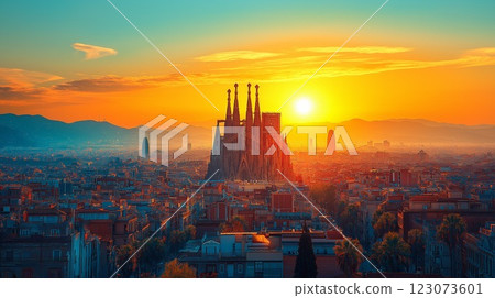 A city stained in sunset 123073601