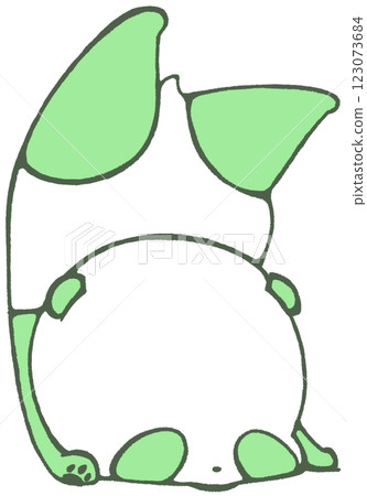 Baby panda (green) falls over and is upside down Baby panda (green) falls over and is upside down 123073684