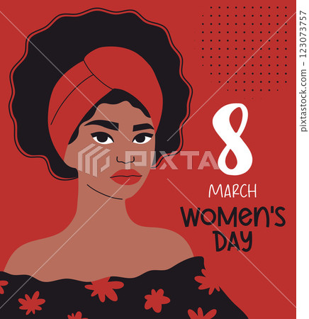 Women's Day. Beautiful African American Woman. Minimalist Female Portrait. Modern poster International Holiday March 8. Vector illustration Women's Day. Beautiful African American Woman. Minimalist Female Portrait. Modern poster International Holiday March 8. Vector illustration 123073757