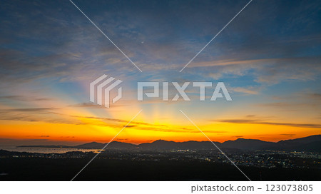 Aerial view of Panoramic Sunset Over Coastal Cityscape of Phuket 123073805