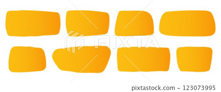 A set of jagged hand drawn quote frames. Blank speech bubbles. Orange shaped text boxes. Flat vector isolated illustration on white background 123073995