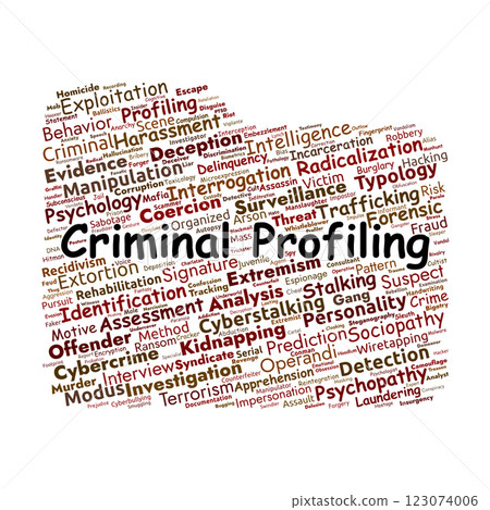 Criminal Profiling Word Cloud. Key Topics in Forensic Psychology and Behavioral Analysis Criminal Profiling Word Cloud. Key Topics in Forensic Psychology and Behavioral Analysis 123074006
