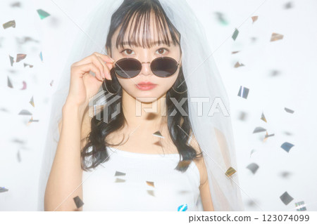Portrait of a young woman dressed for a street wedding 123074099