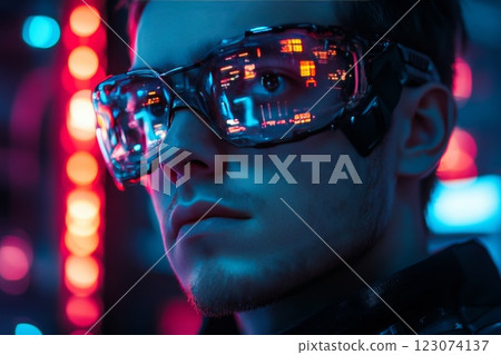 Man, vr glass with artificial intelligence. 123074137