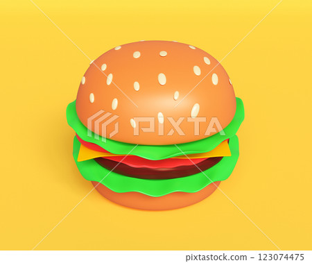Cartoon Cheese Burger. 3D Rendering 123074475