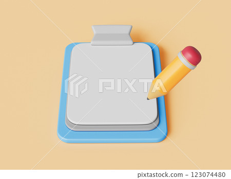 Cartoon Clipboard and Pencil Mock up for Copy Space. 3D Rendering 123074480