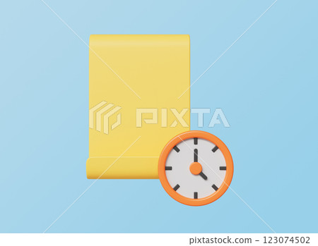 Yellow Paper Sheet and Analog Clock Timer. 3D Rendering Yellow Paper Sheet and Analog Clock Timer. 3D Rendering 123074502