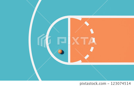 Basketball Ball on the Court with white Line. 3D Rendering Basketball Ball on the Court with white Line. 3D Rendering 123074514