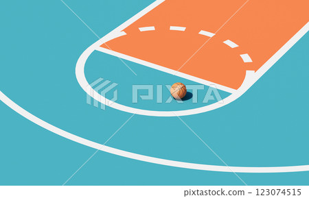 Basketball Ball on the Court with white Line. 3D Rendering 123074515